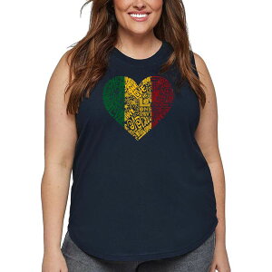 �G���G�[�|�b�v�A�[�g ���f�B�[�X �g�b�v�X T�V���c �v���X�T�C�Y LA Pop Art Women's Plusize Word Artank Top - One Love Heart Navy �l�C�r�[