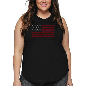 �G���G�[�|�b�v�A�[�g ���f�B�[�X �g�b�v�X T�V���c �v���X�T�C�Y LA Pop Art Women's Plusize Word Artank Top - US Flag Black �u���b�N