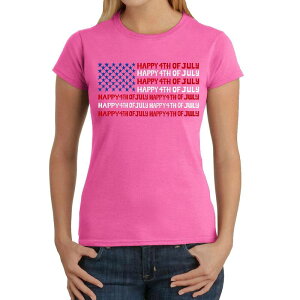 �G���G�[�|�b�v�A�[�g ���f�B�[�X �g�b�v�X T�V���c LA Pop Art Happy 4th of July - Women's Word Art-Shirt Pink �s���N