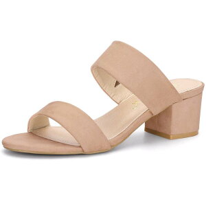 yz AO P[ fB[X T_ V[Y Women's Dual Straps Mid Chunky Heel Slide Sandals Khaki