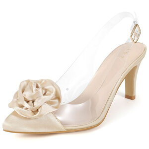 �A���O�� �P�[ ���f�B�[�X �V���[�Y �p���v�X �T���_�� �q�[�� ALLEGRA K Women's Clear Flower Stiletto Heel Sandals Pointed Toe Slingback Pumps Champagne �V�����p��