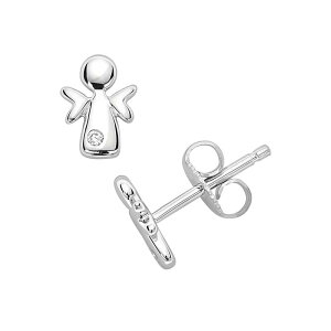 yz Aufbh fB[X sAXECO ANZT[ Little Diva Diamonds Sterling Silver Diamond Accent Angel Stud Earrings - Kids White