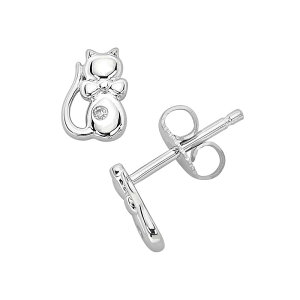 yz Aufbh fB[X sAXECO ANZT[ Little Diva Diamonds Sterling Silver Diamond Accent Cat Stud Earrings - Kids White