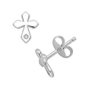 yz Aufbh fB[X sAXECO ANZT[ Little Diva Diamonds Sterling Silver Diamond Accent Cross Stud Earrings - Kids White