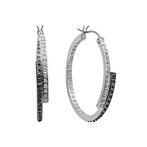 yz Aufbh fB[X sAXECO ANZT[ Diamond Mystique Platinum Over Silver Inside-Out Bypass Hoop Earrings Black