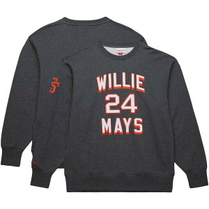 �~�b�`�F��&�l�X �����Y �g�b�v�X T�V���c ���B���e�[�W �X�E�F�b�g ���S �t���[�X Men's Mitchell & Ness Willie Mays Heather Charcoal San Francisco Giants Legends Collection Vintage Logo Name & Number Fleece Pullover Sweatshirt