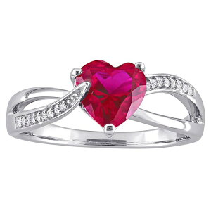 yz Xe O[X fB[X O ANZT[ Stella Grace Sterling Silver Lab Created Ruby & Diamond Accent Heart Crossover Ring Sterling Silver