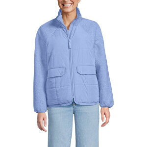 yz YGh fB[X WPbgEu] AE^[ Women's Lands' End Mixed Media Sherpa Fleece Jacket Light Cornflower