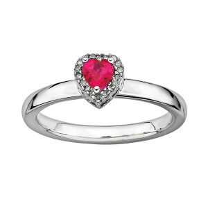 yz Aufbh fB[X O ANZT[ Stacks & Stones Sterling Silver Lab-Created Ruby & Diamond Accent Heart Stack Ring Silver