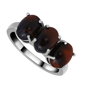 yz Aleure Precioso fB[X O ANZT[ Aleure Precioso Sterling Silver Gemstone 3-Stone Cabachon Oval Ring Red Tiger Eye