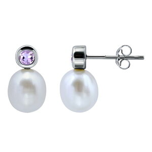 yz Aleure Precioso fB[X sAXECO ANZT[ Aleure Precioso Sterling Silver Teardrop Freshwater Cultured Pearl & Gemstone Drop Posted Earrings Amethyst
