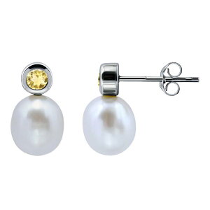 yz Aleure Precioso fB[X sAXECO ANZT[ Aleure Precioso Sterling Silver Teardrop Freshwater Cultured Pearl & Gemstone Drop Posted Earrings Citrine
