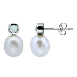 yz Aleure Precioso fB[X sAXECO ANZT[ Aleure Precioso Sterling Silver Teardrop Freshwater Cultured Pearl & Gemstone Drop Posted Earrings Created Opal