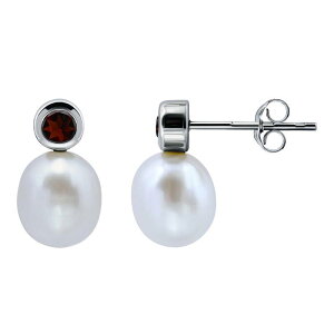 yz Aleure Precioso fB[X sAXECO ANZT[ Aleure Precioso Sterling Silver Teardrop Freshwater Cultured Pearl & Gemstone Drop Posted Earrings Garnet