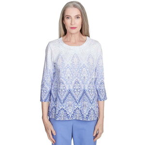 �A���t���b�h �_�i�[ ���f�B�[�X �g�b�v�X T�V���c �v�����g Women's Alfredunner Ombre Medallion Printed Three-Quarter Sleeve Top Iris