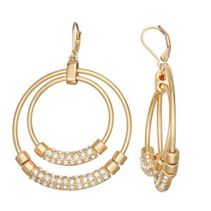yz iCEFXg fB[X sAXECO ANZT[ Nine West Gold Tone Simulated Crystal Pave Orbital Leverback Earrings Gold Tone