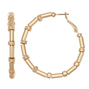 yz iCEFXg fB[X sAXECO ANZT[ Nine West Gold Tone Simulated Crystal Pave Accent Hoop Earrings Gold Tone