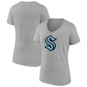 �y���������z �t�@�i�e�B�N�X ���f�B�[�X T�V���c �g�b�v�X Women's Fanatics Heathered Gray Seattle Kraken Primary Logo Team V-Neck T-Shirt Krk Grey