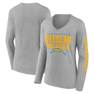 �y���������z �t�@�i�e�B�N�X ���f�B�[�X T�V���c �g�b�v�X Women's Fanatics Heather Gray Los Angeles Chargers Hometown Sweep Long Sleeve V-Neck T-Shirt Chg Grey