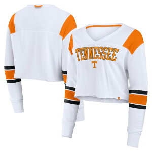 yz t@ieBNX fB[X TVc gbvX Women's Fanatics White Tennessee Volunteers Training Camp Cropped Long Sleeve V-Neck Fashion Top Ten White