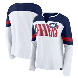 �y���������z �t�@�i�e�B�N�X ���f�B�[�X T�V���c �g�b�v�X Women's Fanatics White/Navy Montreal Canadiens Frozen Long Sleeve Notch Neck T-Shirt Cnd White