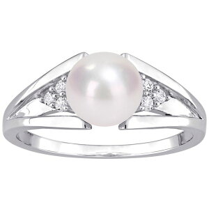Xe O[X fB[X ANZT[ O Stella Grace Sterling Silver Freshwater Cultured Pearl & Diamond Accent Split-Shank Ring Sterling Silver Vo[