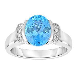 yz Aufbh fB[X O ANZT[ Sterling Silver Oval Blue Topaz & Diamond Accent Ring Sterling