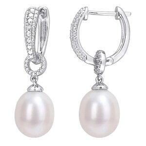 Xe O[X fB[X ANZT[ sAXECO Stella Grace Sterling Silver Freshwater Cultured Pearl & Diamond Accent Drop Hoop Earringsterling Silver Vo[