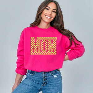 Simply Sage Market ���f�B�[�X �g�b�v�X T�V���c �v�����g �X�E�F�b�g Simply Sage Market Mom Checkered Box Puff Print Sweatshirt Raspberry �Z�[�W