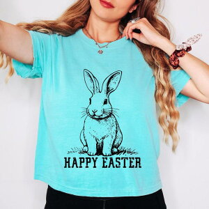 Simply Sage Market ���f�B�[�X �g�b�v�X T�V���c Simply Sage Market Happy Easter Bunny Outline Boxy Crop Top Chalky Mint �~���g