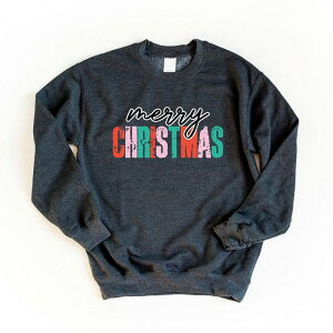 yz Simply Sage Market fB[X TVc gbvX Merry Christmas Distressed Sweatshirt Dark Heather