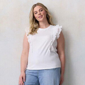 LC Lauren Conrad ���f�B�[�X �g�b�v�X T�V���c �v���X�T�C�Y Plusize LC Lauren Conrad Mixed Media Tank Stone White �z���C�g