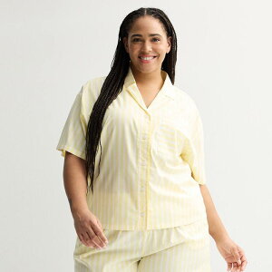 �\�m�} ���f�B�[�X �A���_�[�E�F�A �i�C�g�E�F�A �v���X�T�C�Y Plusize Sonoma Goods For Life Woven Sleep Top Yellowhite Stripe �z���C�g