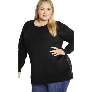 �A�x�j���[ ���f�B�[�X �g�b�v�X T�V���c �v���X�T�C�Y Avenue Women's Plusize Jade Longline Zip Top Black �u���b�N