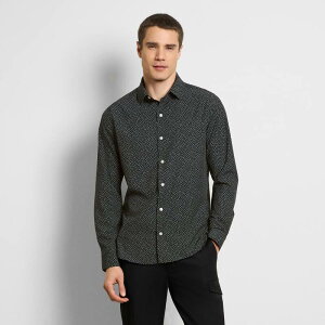 ���@���n�E�Z�� �����Y �g�b�v�X T�V���c �v�����g Men's Van Heusen All Way Stretch Long Sleeve Abstract Print Shirt Black �u���b�N