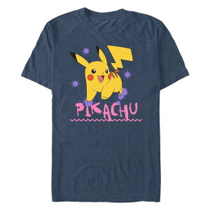 �A�j���L�����N�^�[ �����Y �g�b�v�X T�V���c �g�[�� �O���t�B�b�N Licensed Character Big & Tall Pokemon Pikachu Airbrush Poster Graphic Tee Navy Heather �w�U�[