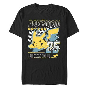 �A�j���L�����N�^�[ �����Y �g�b�v�X T�V���c �g�[�� �O���t�B�b�N Licensed Character Big & Tall Pokemon Pikachu 25 Winner Graphic Tee Black �u���b�N