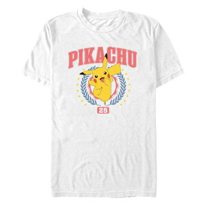 �A�j���L�����N�^�[ �����Y �g�b�v�X T�V���c �g�[�� �O���t�B�b�N Licensed Character Big & Tall Pokemon Pikachu 25 Crest Graphic Tee White �z���C�g