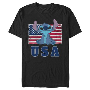 fBYj[ Y gbvX TVc OtBbN Disney's Lilo & Stitch USAmerican Flag Backdrop Men's Graphic Tee Black ubN