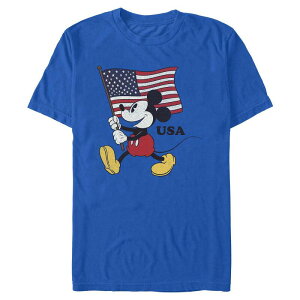 �f�B�Y�j�[ �����Y �g�b�v�X T�V���c �O���t�B�b�N Disney's Mickey Mouse USA Waving The American Flag Men's Graphic Tee Royal