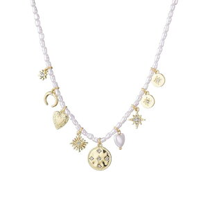 �y���������z �A�h�j�A ���f�B�[�X �l�b�N���X�E�`���[�J�[�E�y���_���g�g�b�v �A�N�Z�T���[ Adornia 14k Gold Plated Vintage Simulated Charm Pearl Strand Necklace Gold Tone