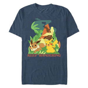 �A�j���L�����N�^�[ �����Y �g�b�v�X T�V���c �O���t�B�b�N Licensed Character Men's Pokemon Pikachu And Eevee Keep Wanderingraphic Tee Navy Heather �w�U�[