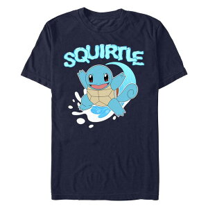 �A�j���L�����N�^�[ �����Y �g�b�v�X T�V���c �O���t�B�b�N Licensed Character Men's Pokemon Squirtle In Action Poster Graphic Tee Navy �l�C�r�[