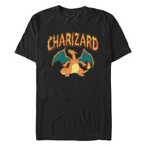 �A�j���L�����N�^�[ �����Y �g�b�v�X T�V���c �O���t�B�b�N Licensed Character Men's Pokemon Charizard Flames Graphic Tee Black �u���b�N
