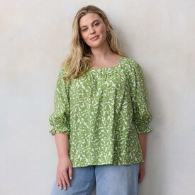 【送料無料】 LC Lauren Conrad レディース シャツ トップス Plus Size LC Lauren Conrad Henley Square Neck Peasant Top Dk Green Maisy Mod