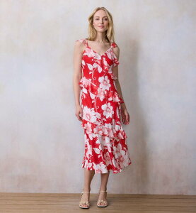 LC Lauren Conrad ���f�B�[�X �g�b�v�X �����s�[�X �A�V�����g���[ �v�` �t���� Petite LC Lauren Conrad Asymmetrical Ruffle Tea Length Dress Redisco Hibiscus ���b�h