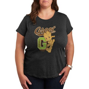 �}�[�x�� ���f�B�[�X �g�b�v�X T�V���c �v���X�T�C�Y �O���t�B�b�N Marvel Plusize Guardians of the Galaxy Groot Collegiate Graphic Tee Charcoal Heather �`���R�[��