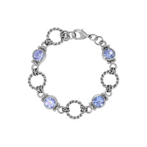 1928 ���f�B�[�X �A�N�Z�T���[ �u���X���b�g�E�o���O���E�A���N���b�g 1928 Silver Tone Simulated Crystal Round Blue Bracelet Blue �u���[
