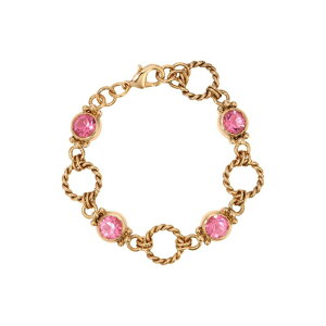 1928 ���f�B�[�X �A�N�Z�T���[ �u���X���b�g�E�o���O���E�A���N���b�g 1928 Gold Tone Simulated Crystal Round Pink Stone Bracelet Pink �s���N