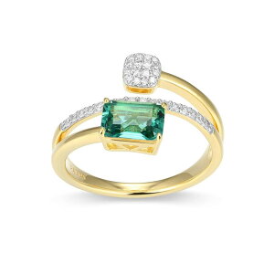 yz Aufbh fB[X O ANZT[ 18k Gold and Rhodium Over Sterling Silver 1/5 Carat T.W. Lab-Grown Diamond Emerald Cut Bypass Birthstone Ring Synth Green Quartz May